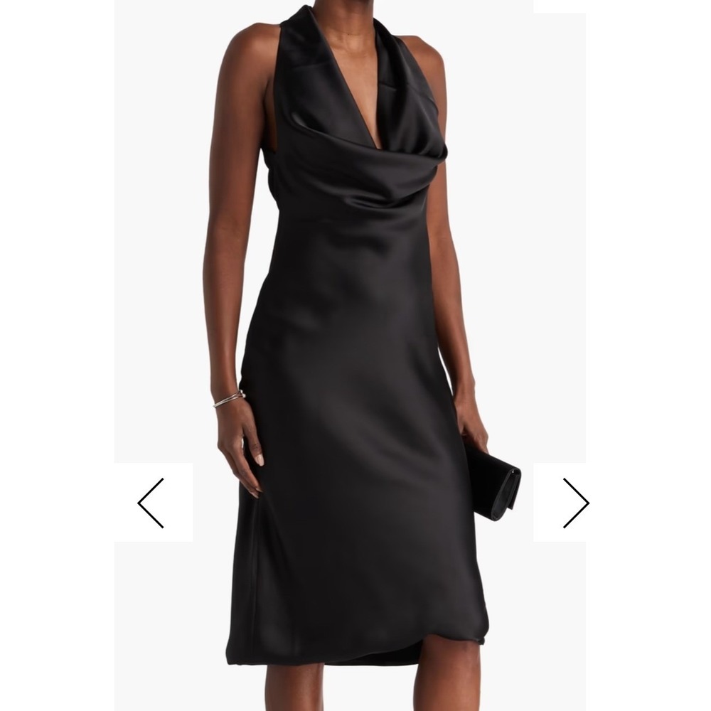 NWT Norma Kamali Revolve Halter Drape Black Satin Midi ST4233CBC07001 Size Large